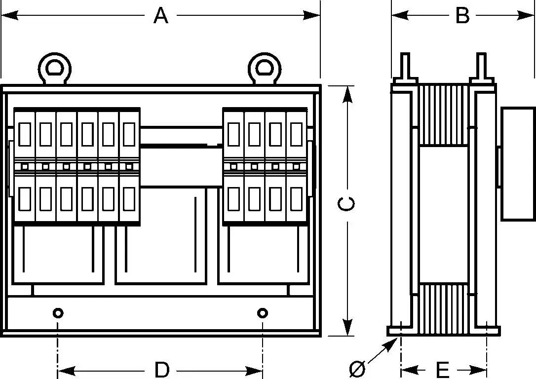 EREA 3 fasen transformator Upri 230V ∆ - 400V Y+N // Usec 400V Y+N - 44000VA (44KVA) ECT44000/IRC
