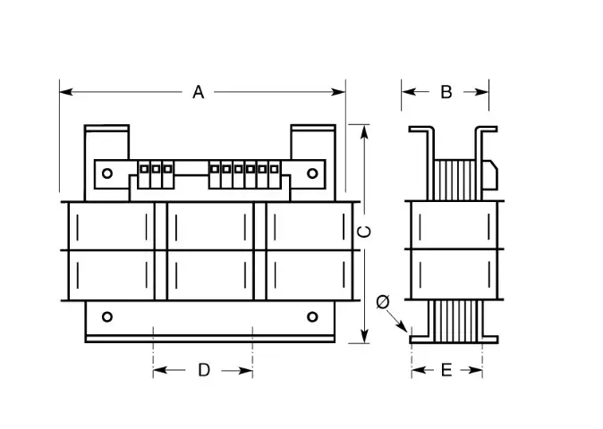 EREA 3 phase transformer Upri 400V ∆ // Usec 230V ∆ - 400V Y+N  2500VA (2.5KVA) SPT2500/D/BTE