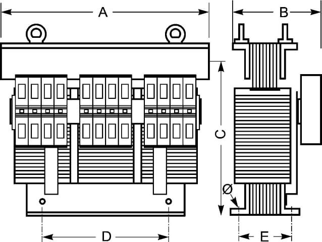 EREA 3 phase transformer Upri 230V ∆ - 400V Y+N // Usec 230V ∆ - 400V Y+N  31000VA (31KVA) SPT31000/BTE