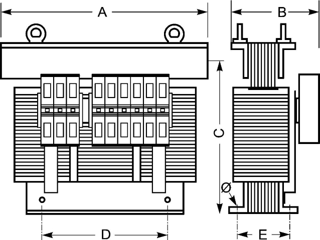 EREA 3 phase transformer Upri 400V ∆ // Usec 230V ∆ - 400V Y+N  35000VA (35KVA) SPT35000/D/BTE