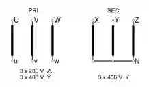 EREA 3 phase transformer Upri 230V ∆ - 400V Y+N // Usec 400V Y+N - 44000VA (44KVA) ECT44000/IRC