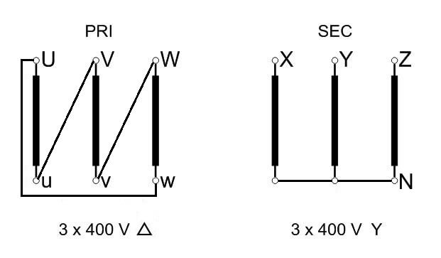 EREA 3 fasen transformator Upri 400V ∆ // Usec 400V Y+N  44000VA (44KVA) ECT 44000/D/IRC