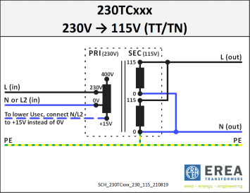 Aansluit schema 230V // 115V 230TC1600