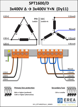 Aansluitschema 3x400V / 3x400V SPT1600/D