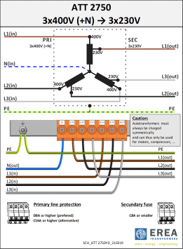 Aansluitschema 400V / 230V ATT 2750