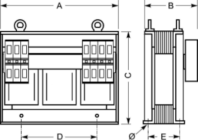 EREA 3 fasen transformator Upri 400V ∆ // Usec 400V Y+N  44000VA (44KVA) ECT 44000/D/IRC