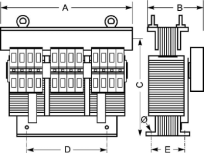 EREA 3 fasen transformator Upri 230V ∆ - 400V Y+N // Usec 230V ∆ - 400V Y+N  16000VA (16KVA) SPT16000/BTE