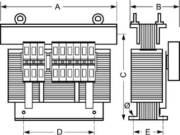 EREA 3 fasen transformator Upri 400V ∆ // Usec 230V ∆ - 400V Y+N  35000VA (35KVA) SPT35000/D/BTE
