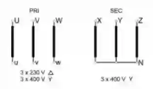 EREA 3 fasen transformator Upri 400V ∆ // Usec 230V ∆ - 400V Y+N  1000VA (1KVA) SPT1000/D/BTE