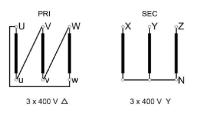 EREA 3 phase transformer Upri 400V ∆ // Usec 400V Y+N  44000VA (44KVA) ECT 44000/D/IRC