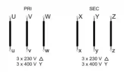 EREA 3 fasen transformator Upri 230V ∆ - 400V Y+N // Usec 230V ∆ - 400V Y+N  2500VA (2.5KVA) SPT2500/BTE