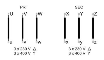 EREA 3 fasen scheidingstransformator 230-400V//230V-400V 4kVA